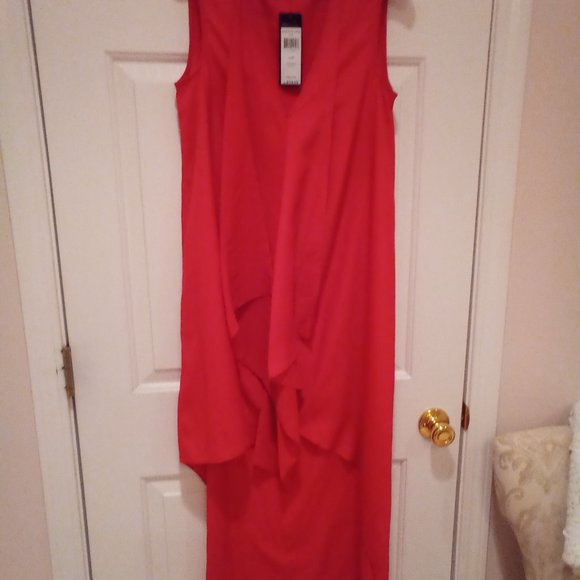 BCBGMAXAZRIA Tara Cascade Gorgeous island red high low dress - Picture 5 of 7